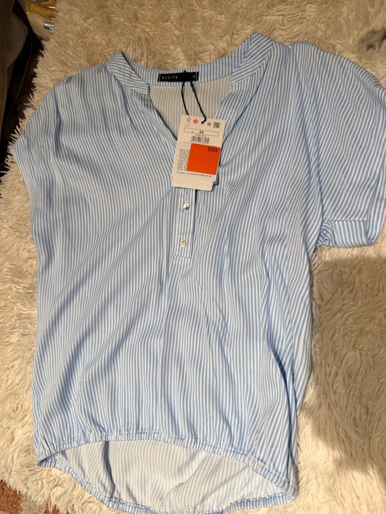 Mango Tops - Light Blue & White Striped Button up Blouse size XS NWT